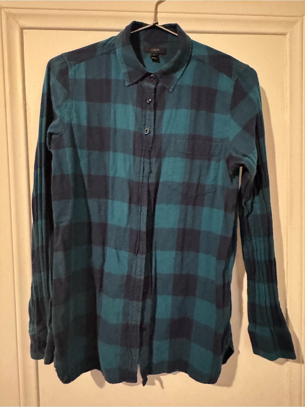 5/$20 J. Crew Teal and Navy Plaid Button-Down Shirt